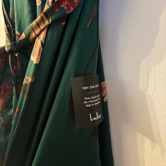 LULUS Still the One Maxi Dress Gown Emerald Green Floral Satin Wedding Guest S - Picture 8 of 13